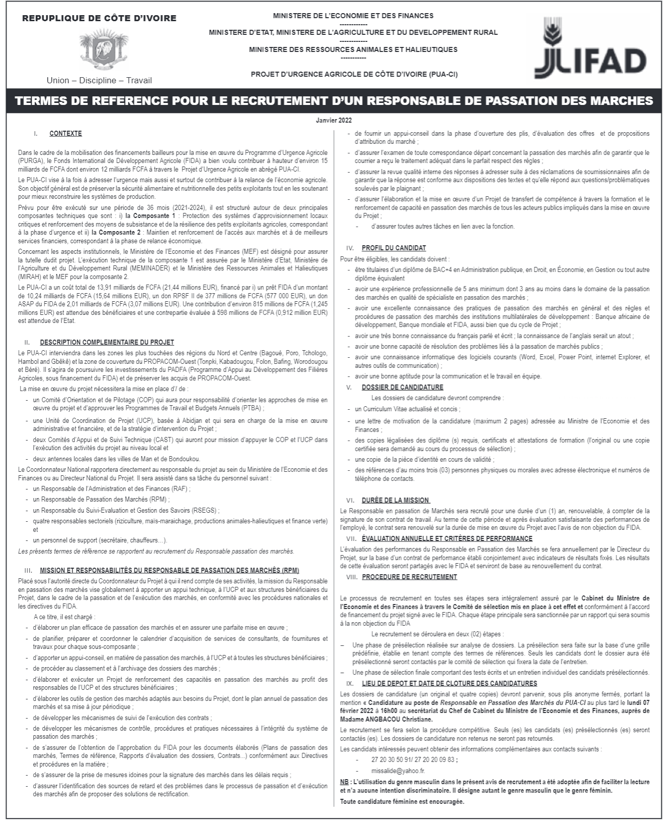 Recrutement de 01 un Responsable des Marchés